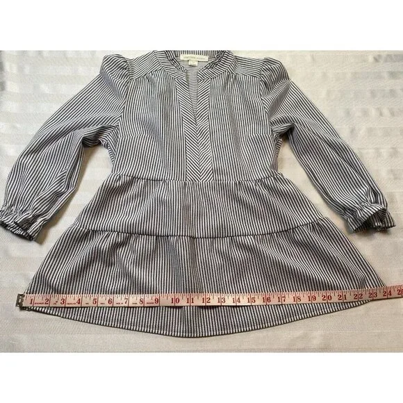 Monteau Baby Doll Vertical Stripe 3/4 Sleeve Top Size S Seersucker Black/White - Picture 6 of 12